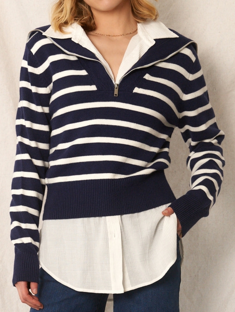 En Creme Navy & White Arden Sweater